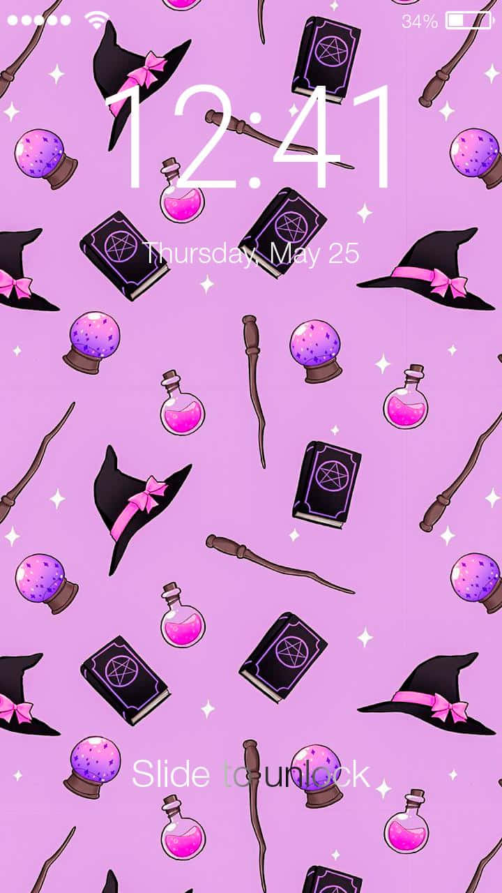 Girly Halloween Pink Witch Wallpaper