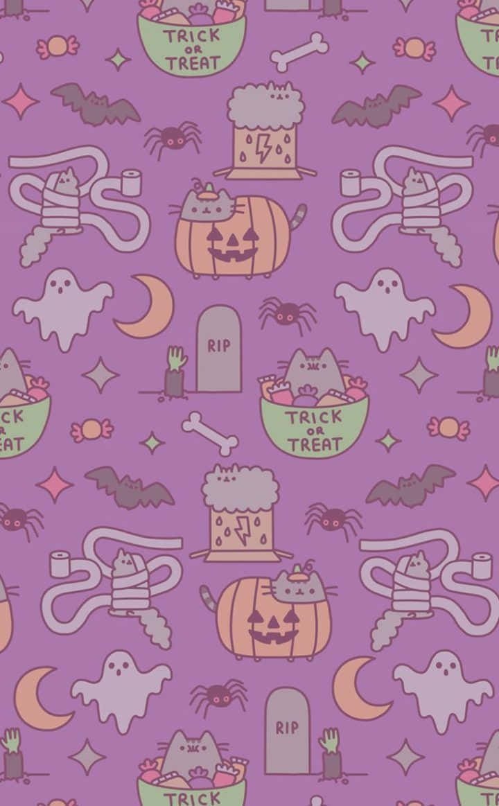 Et Halloween-mønster Med Katte Og Græskar. Wallpaper