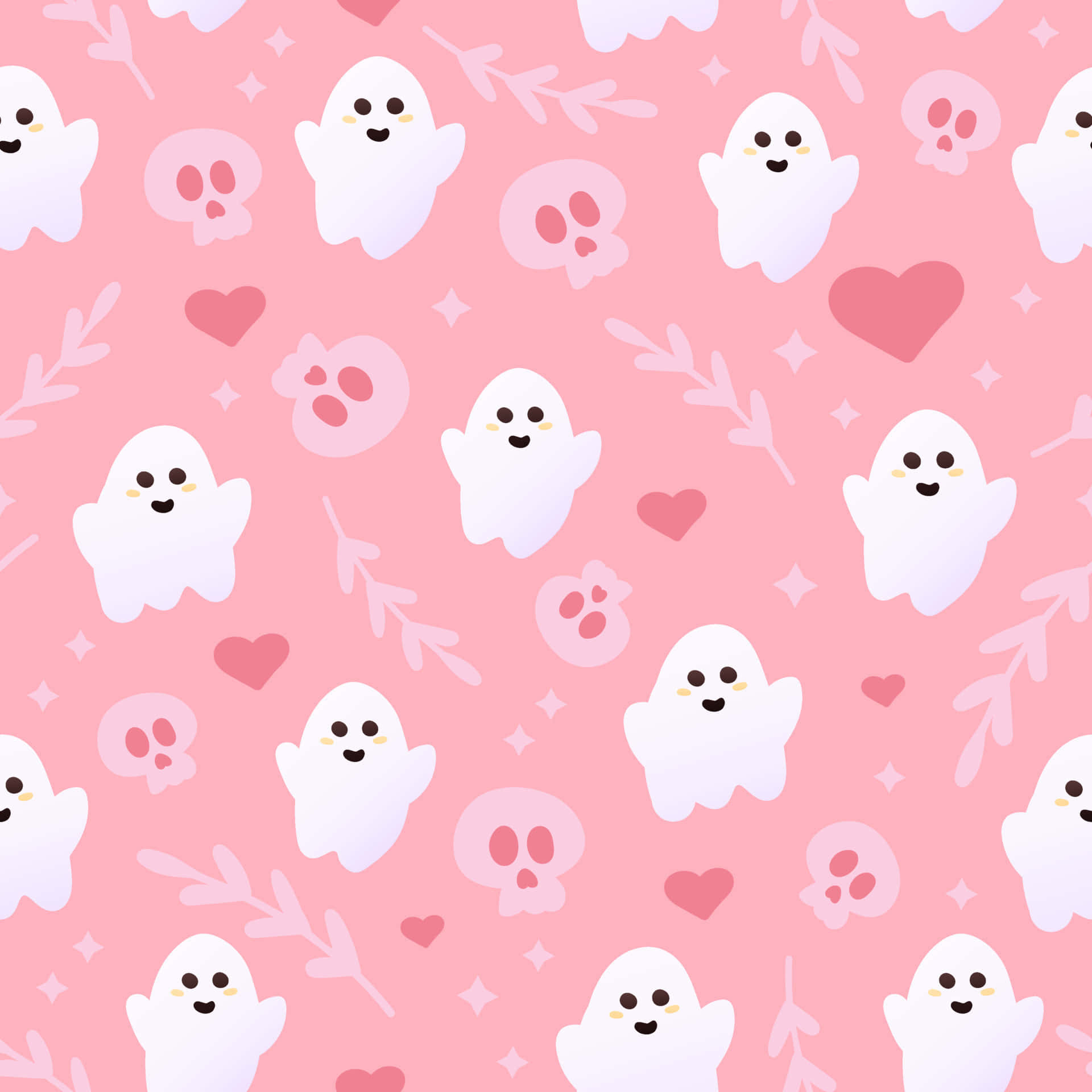 Girly Halloween Pattern Pink Background Wallpaper