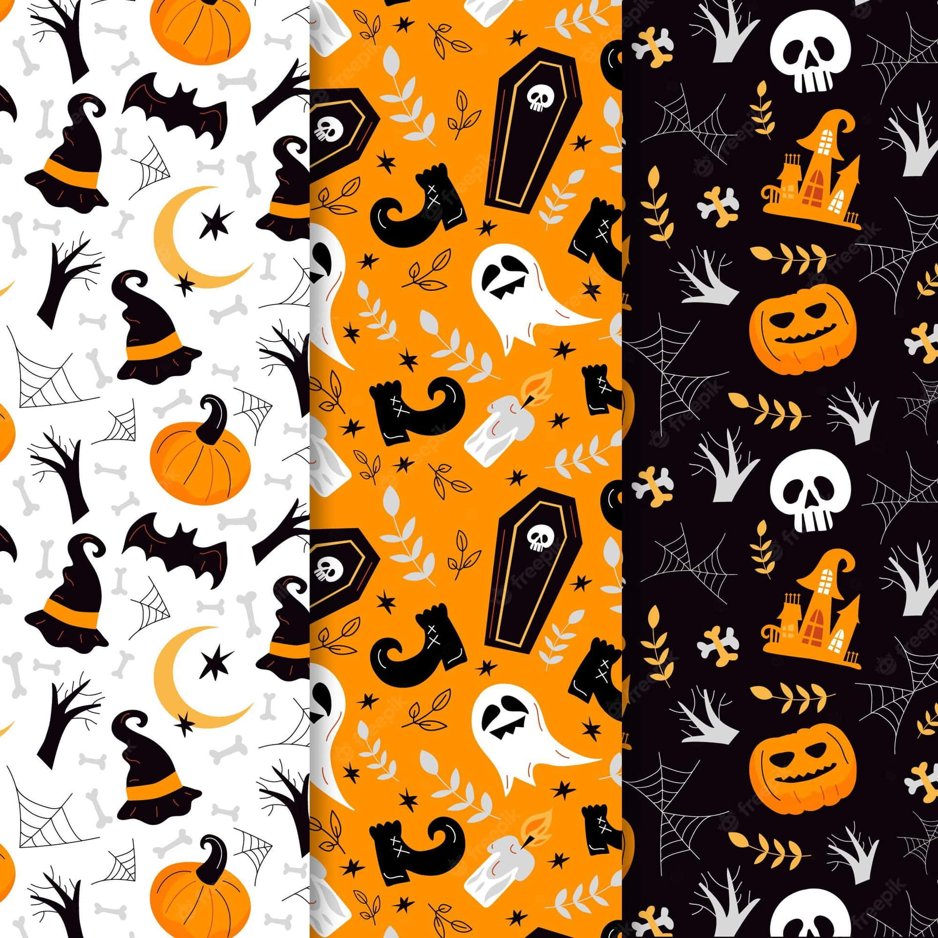 Three Different Patterns Girly Halloween Wallpaper