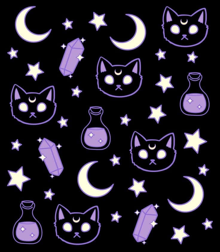 Girly Halloween Purple Cat Wallpaper