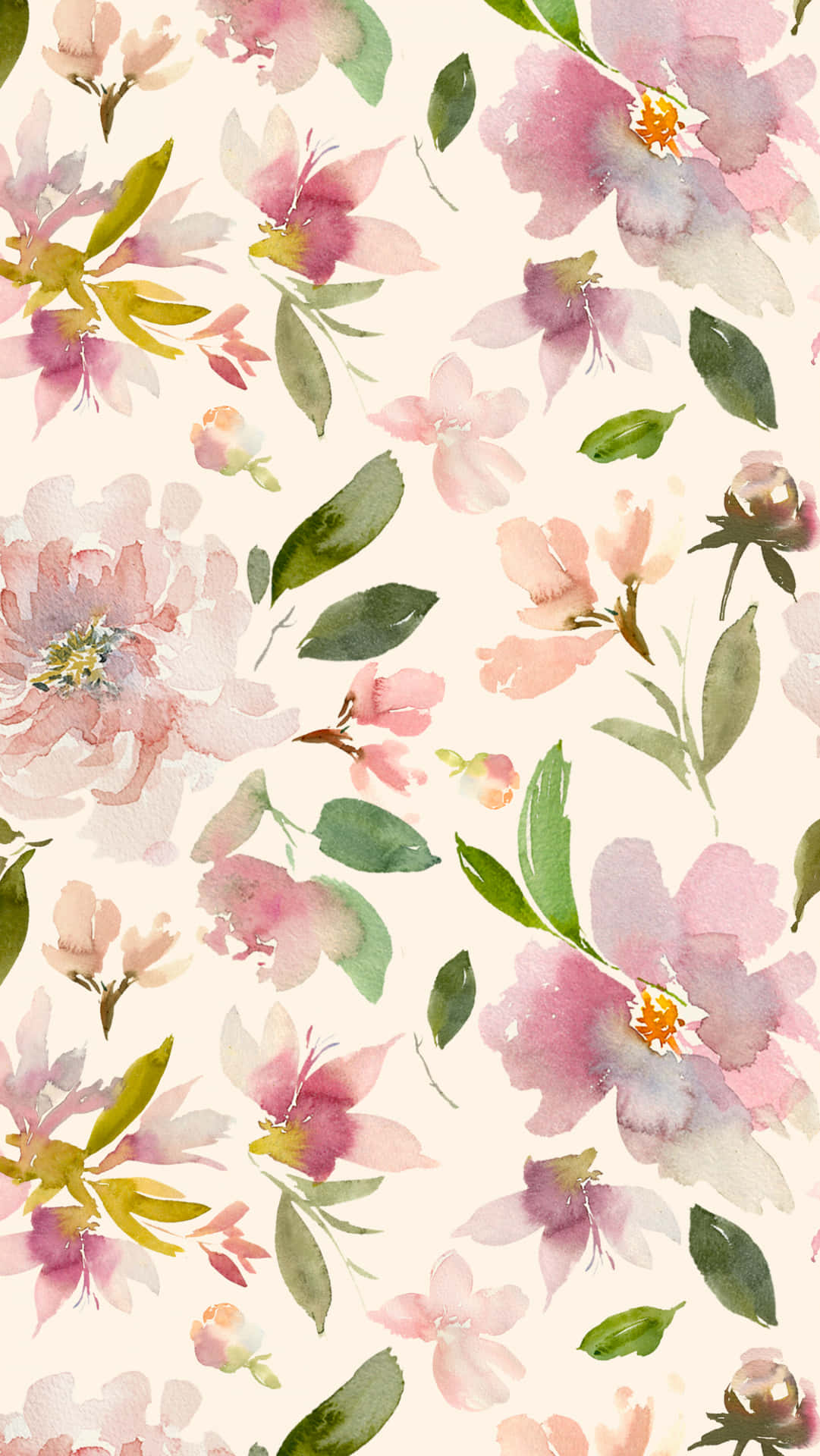 A Watercolor Floral Pattern On A Beige Background Wallpaper