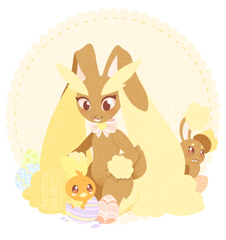 a cute bunny with a baby and eggs Wallpaper