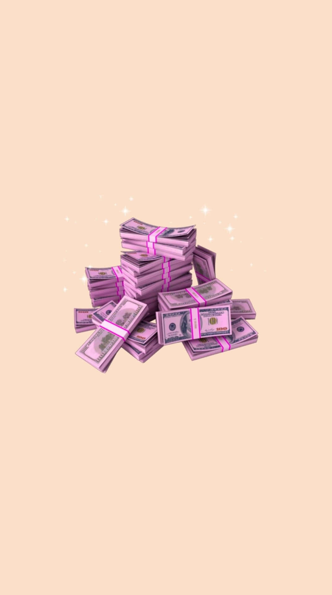 En bunke af penge på en pink baggrund Wallpaper