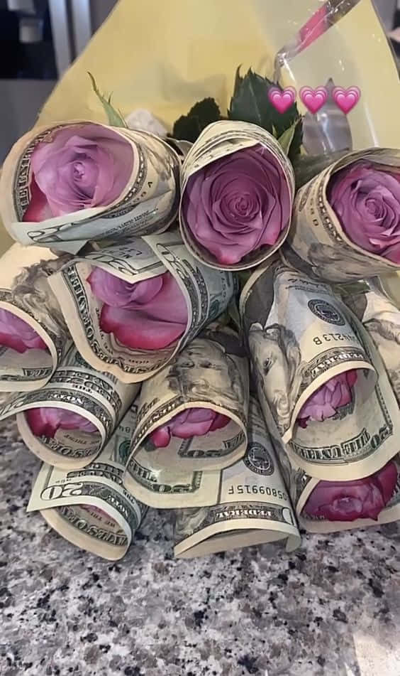 En buket af roser lavet ud af dollar-sedler Wallpaper