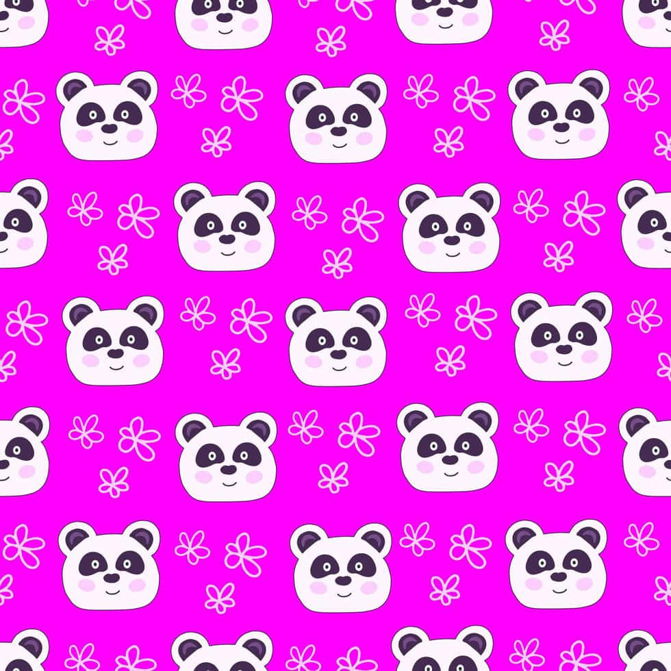 En pandabjørn mønster med sommerfugle på en pink baggrund. Wallpaper