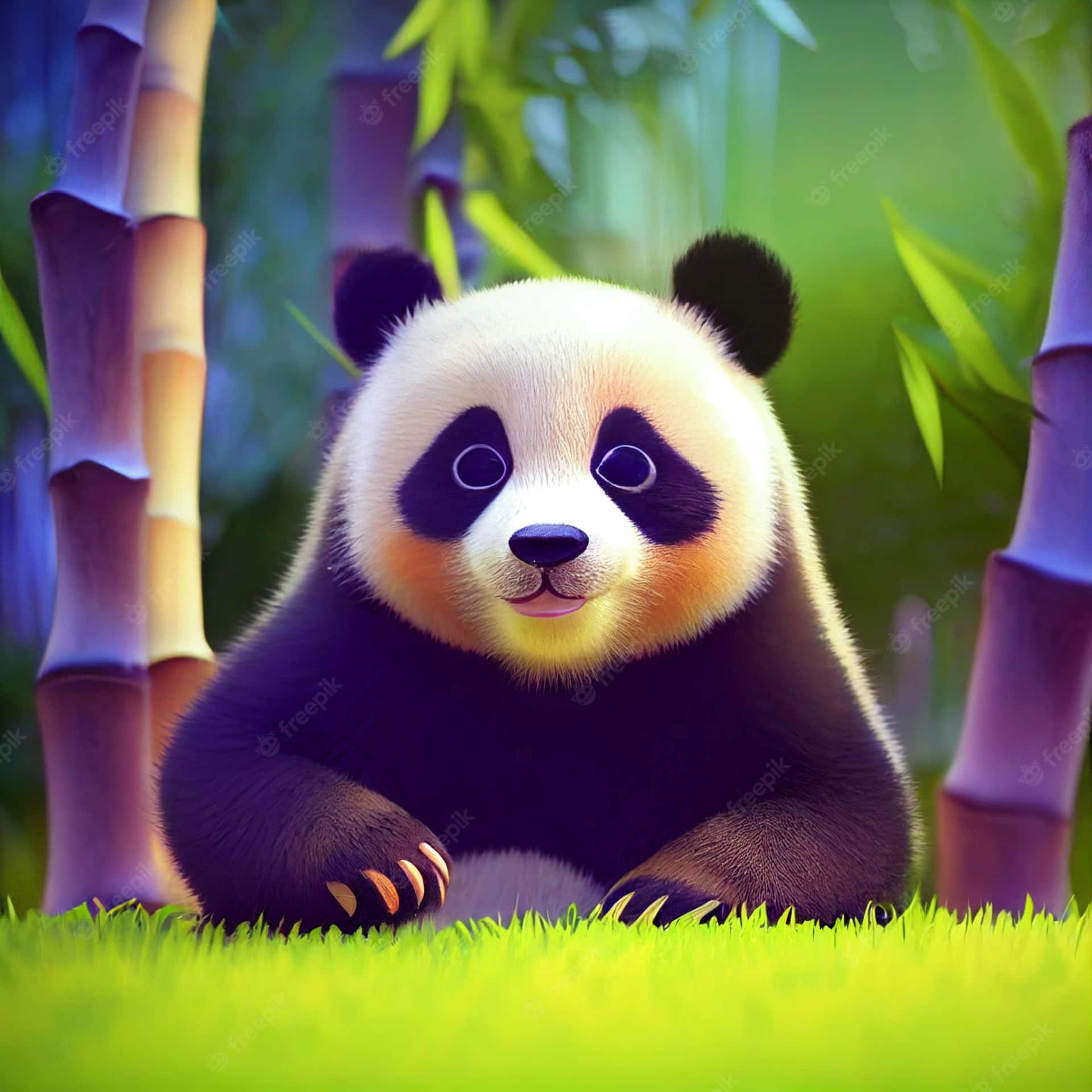 Girly Panda Resting Near Forest Wallpaper