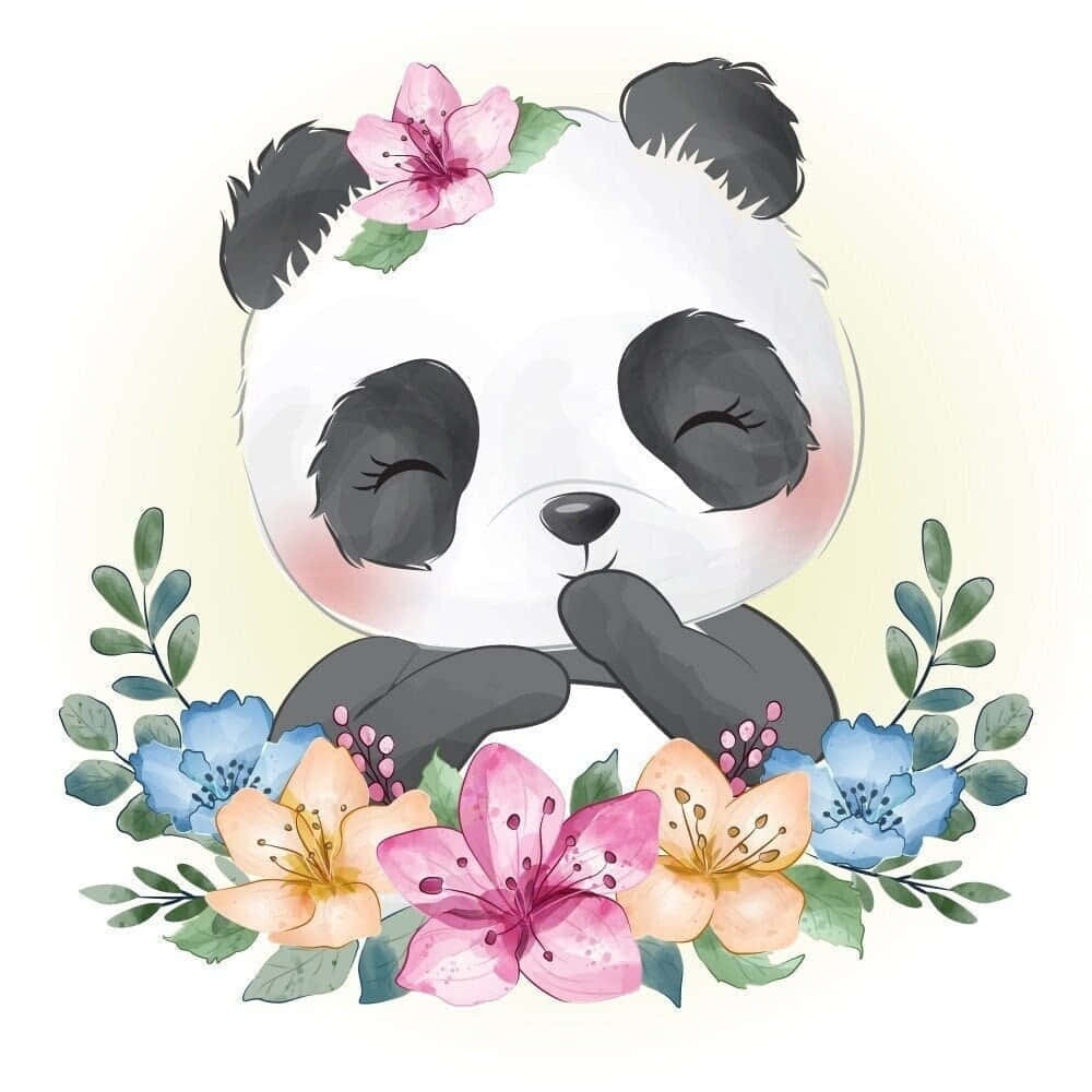 Unlindo Panda Disfrutando De Una Deliciosa Merienda. Fondo de pantalla