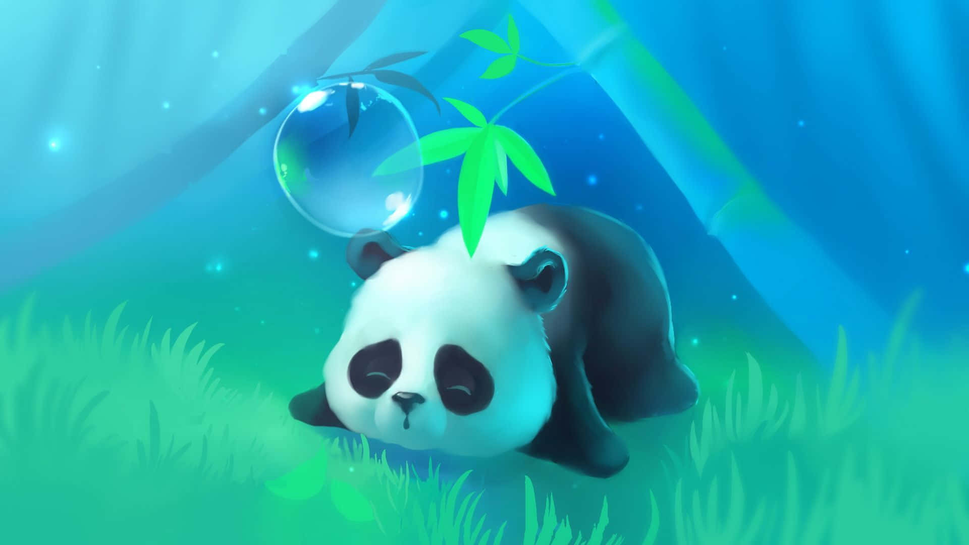 Girly Panda Lying On Grass Wallpaper