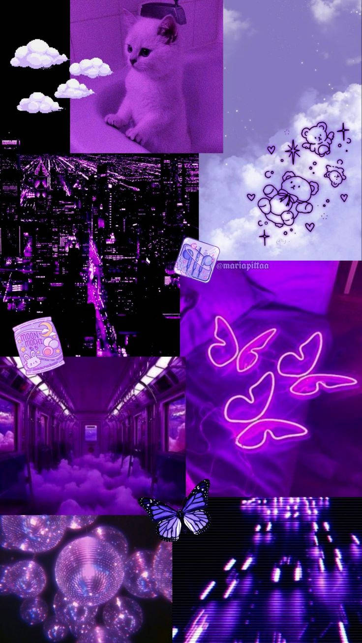 Girly Purple And Black Aesthetic Collage Wallpaper
