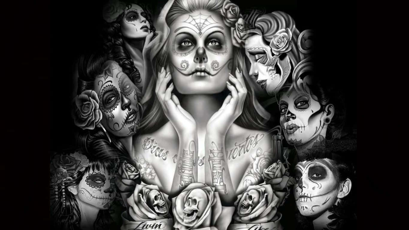 Girly Skull - Et fejrende symbol på liv og død Wallpaper