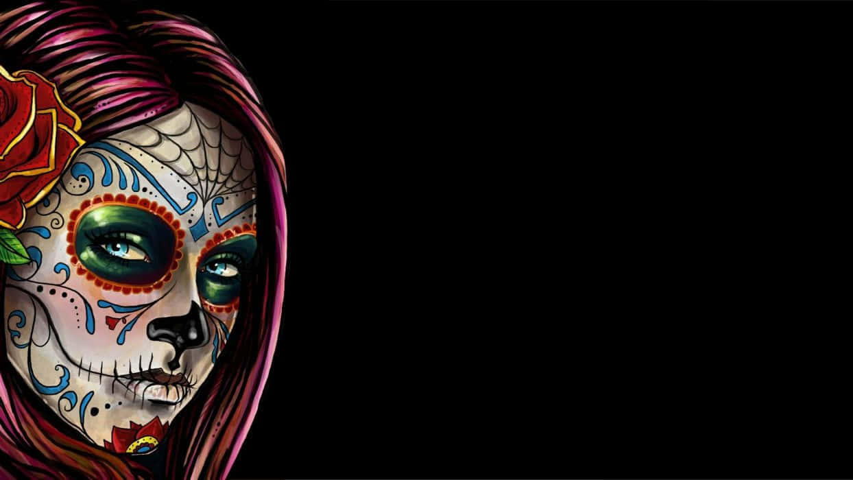 A Woman With Sugar Skull Makeup And Roses Wallpaper
