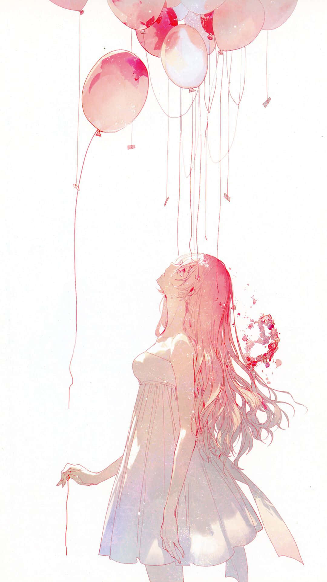 Lyserød Anime Ballon Pige Tumblr Skrivebords Baggrundsbillede Wallpaper