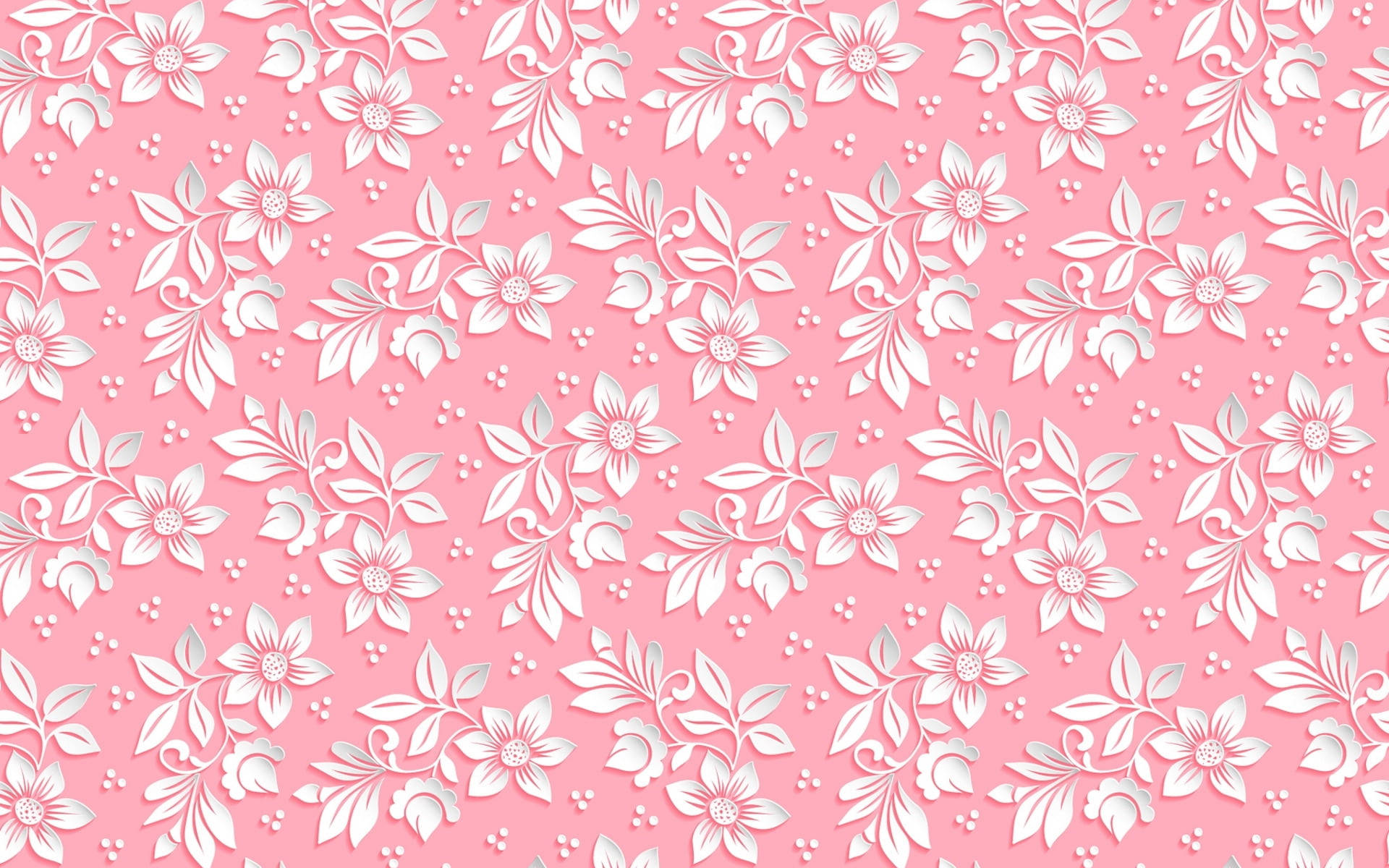 Girly White And Pink Florals Wallpaper