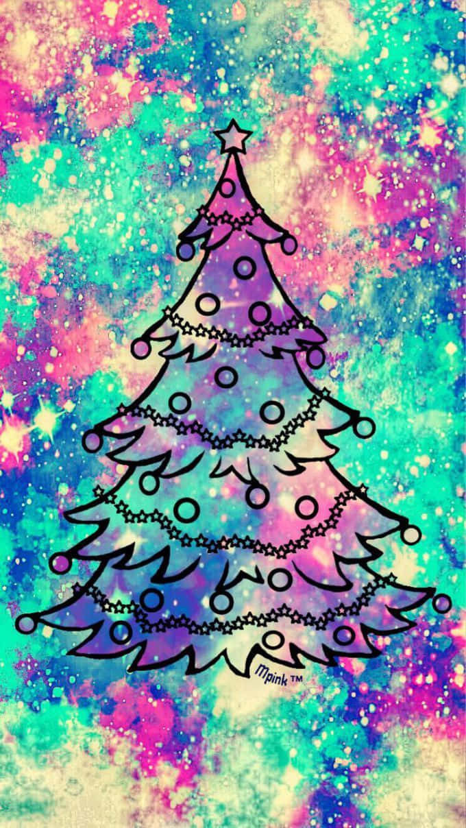Einweihnachtsbaum Mit Sternen Auf Einem Bunten Hintergrund. Wallpaper