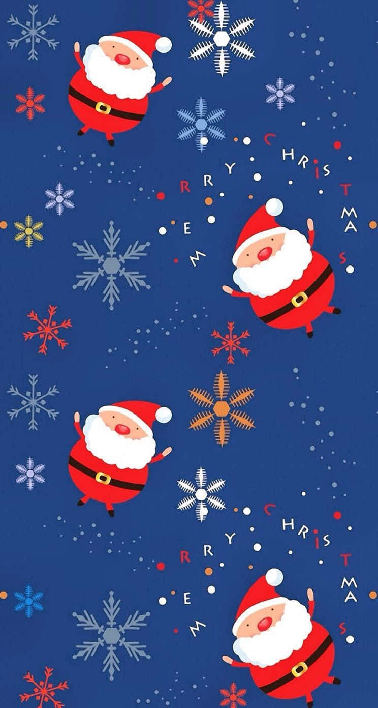 Weihnachtsmannund Schneeflocken Auf Blauem Hintergrund Wallpaper