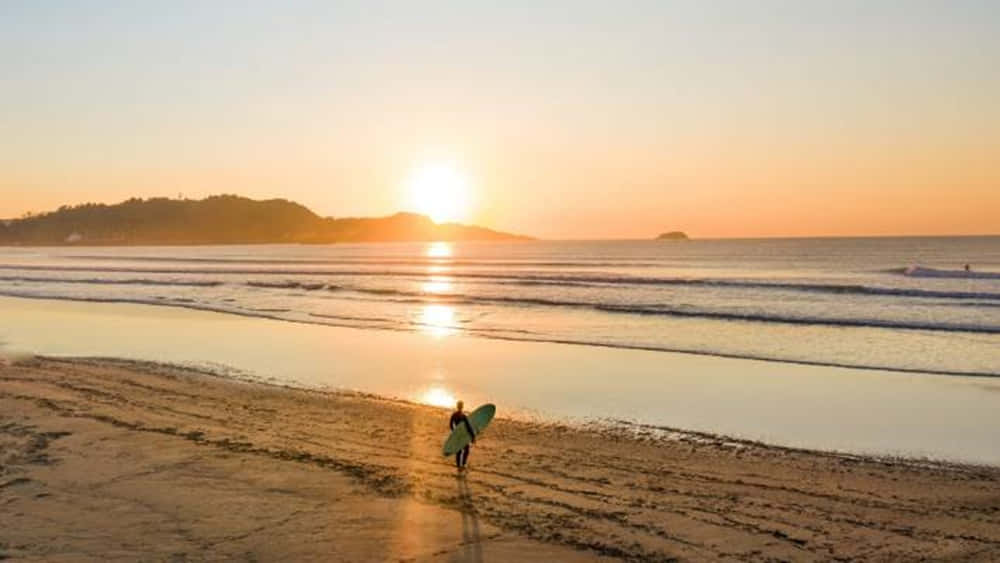 Session De Surf Au Lever Du Soleil À Gisborne Fond d'écran