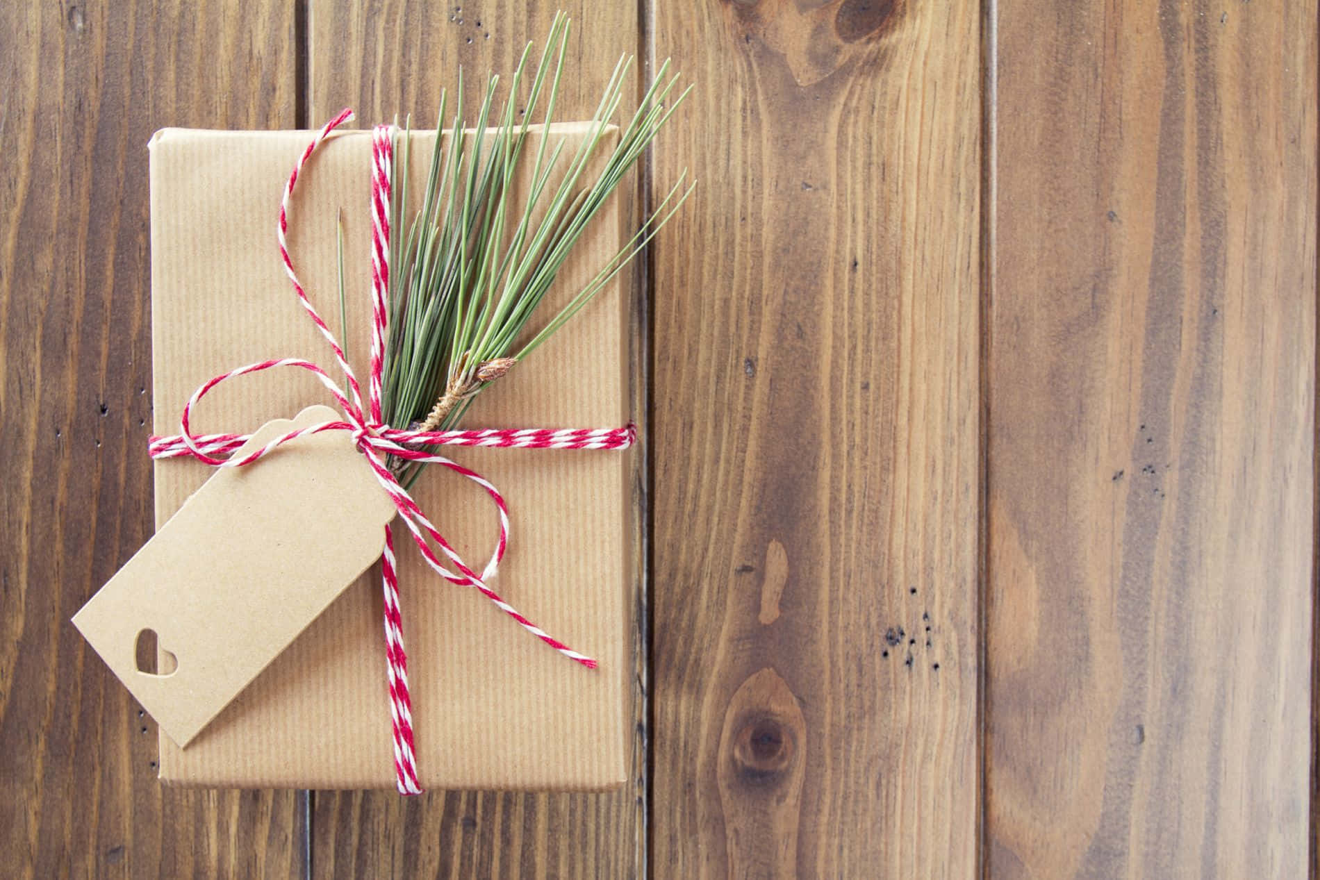 A Brown Gift Wrapped With A Green Sprig