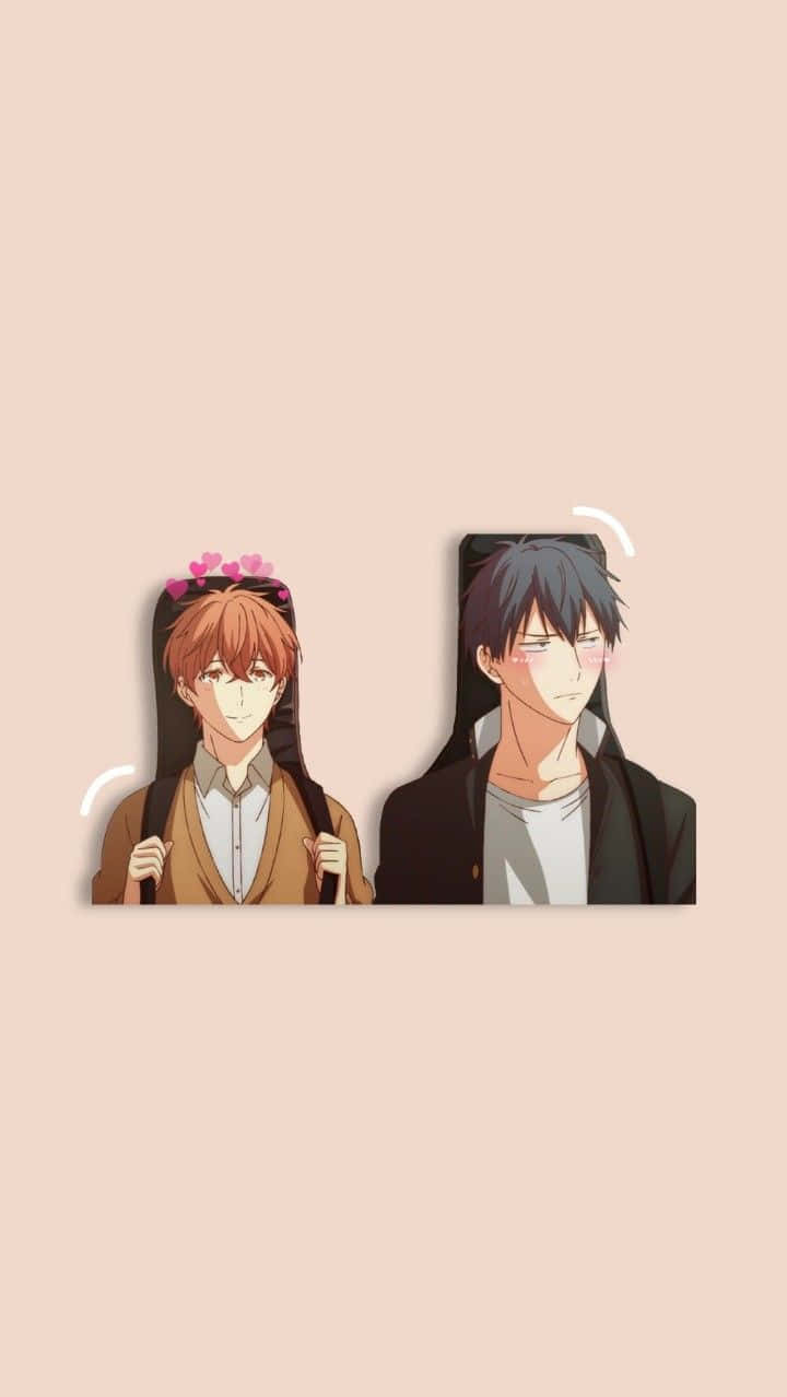 Ritsuka og Mafuyu fra Give Anime på en simpel baggrund Wallpaper