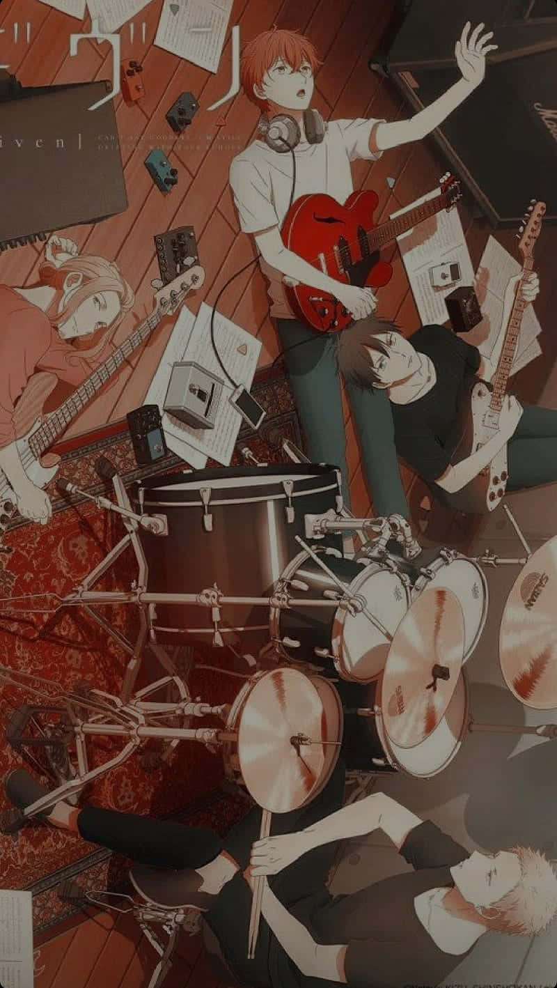 3D Musician Anime Men Playing Drums Guitars and Singing in a Fantasy World  · Creative Fabrica