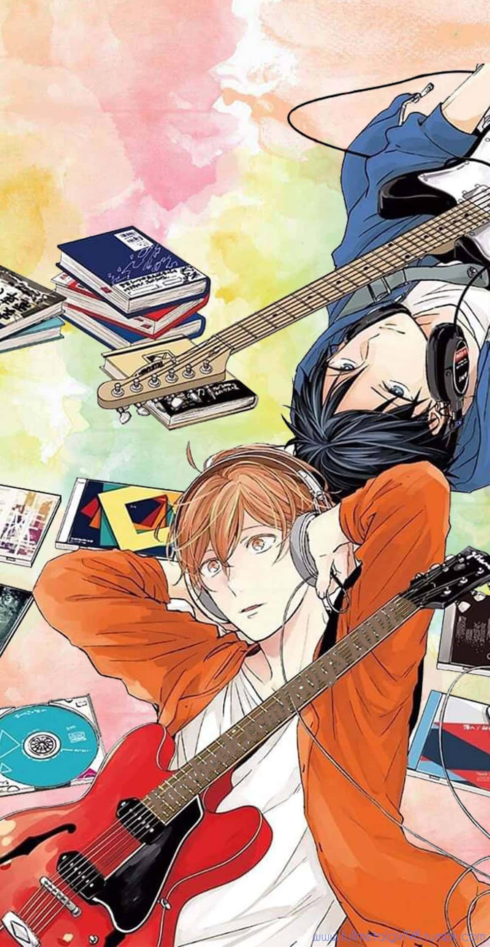 Anime figurer lytter til musik Wallpaper