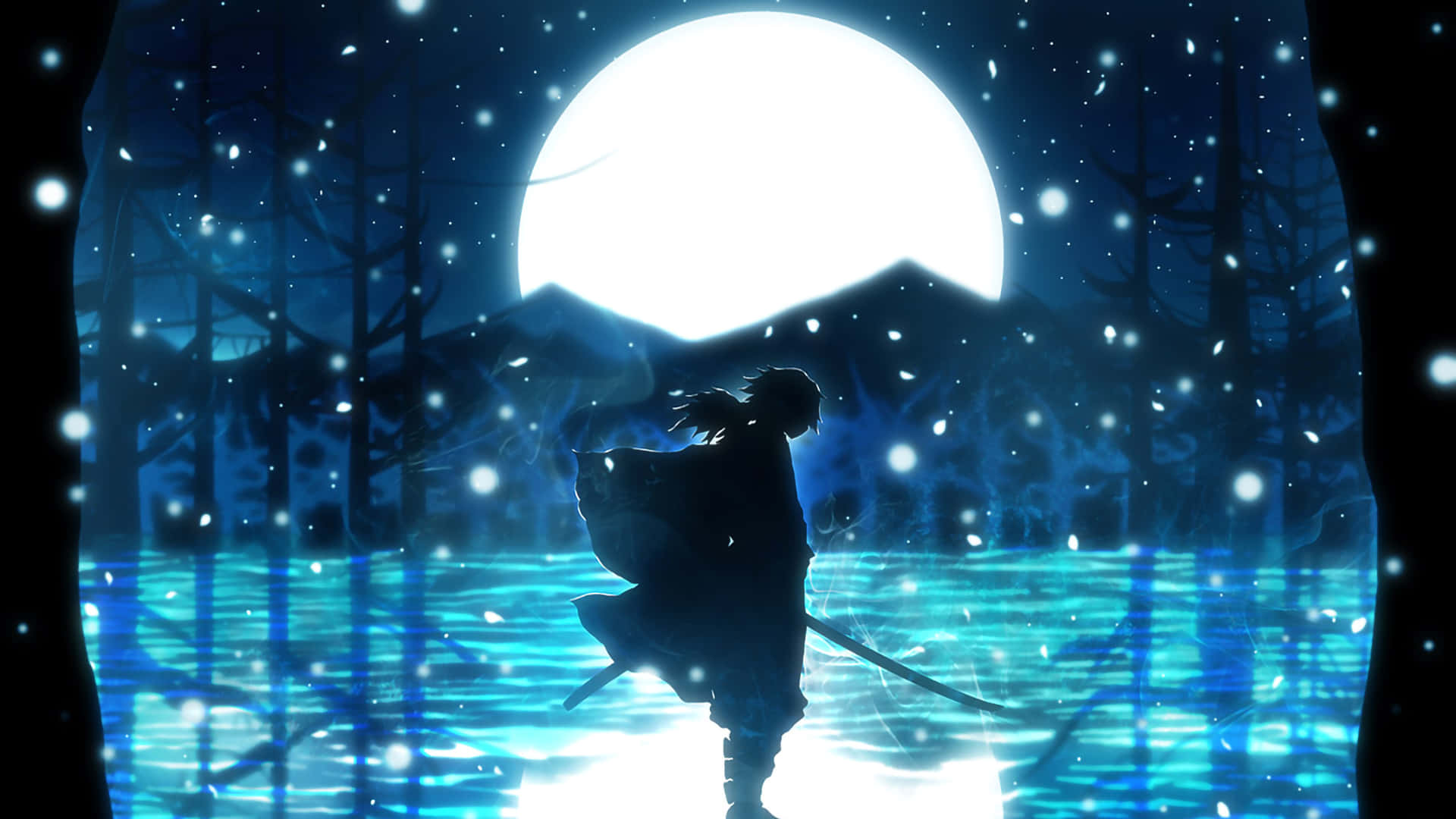 Giyutomioka Nacht Anime Landschaft. Wallpaper