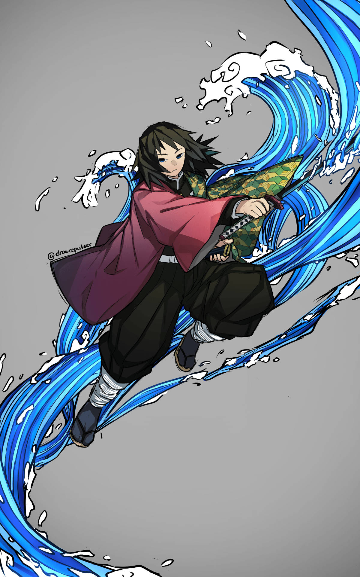 Download Giyuu Tomioka Riding An Ocean Wave Wallpaper 