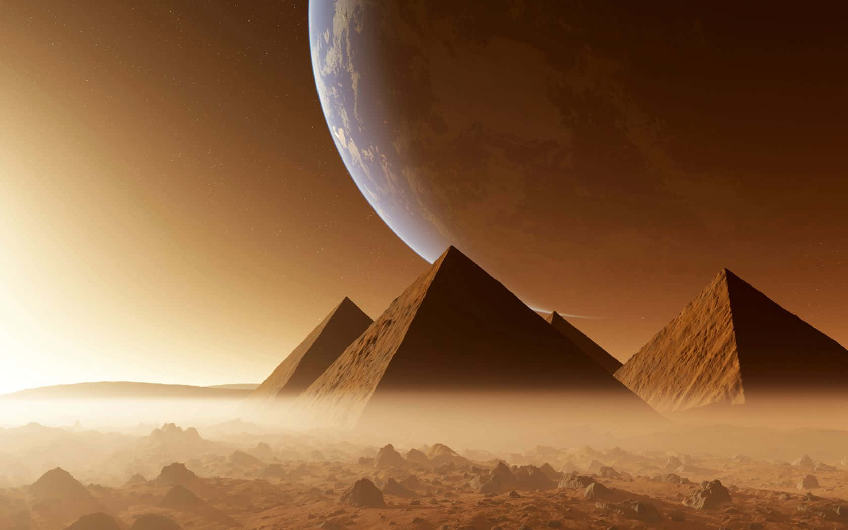 Giza Pyramids And A Giant Planet Wallpaper