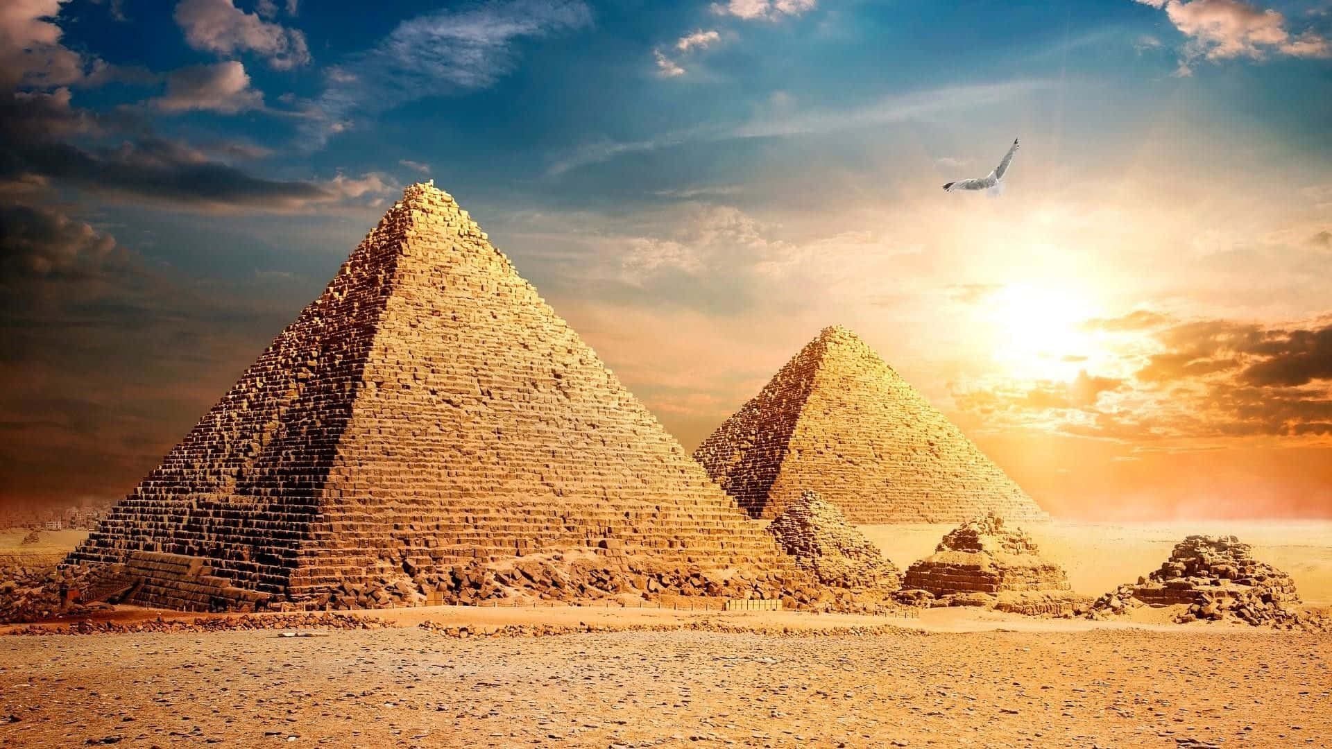 Vistadel Atardecer En Las Pirámides De Giza Fondo de pantalla