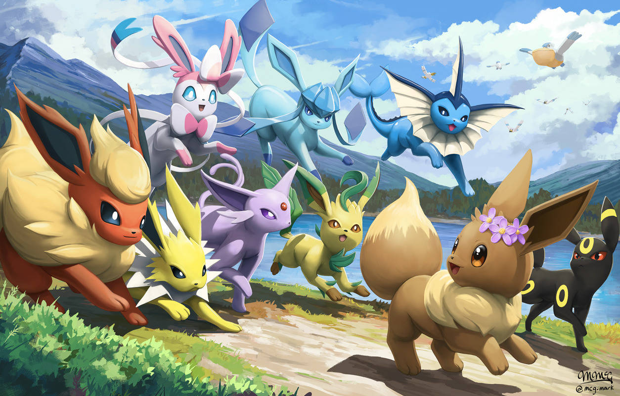 Friends Forever - Glaceon with its Eevee Friends Wallpaper