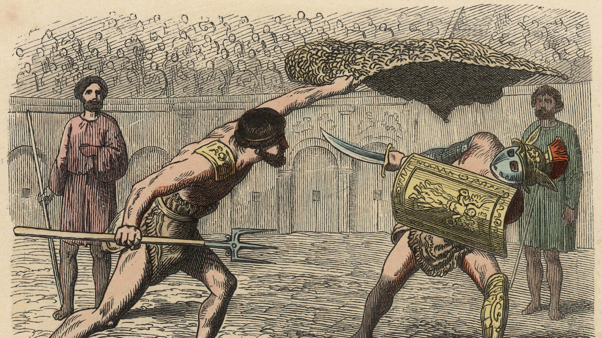 An Old Illustration Of Two Men Fighting