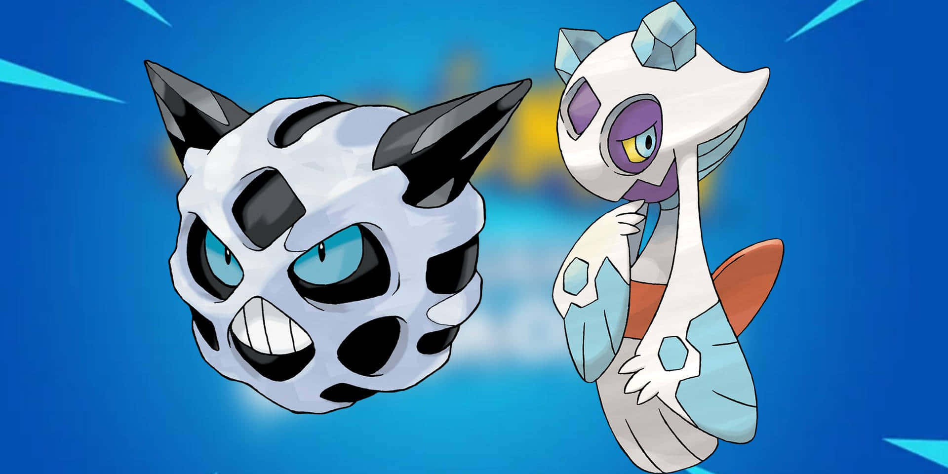 Glalie And Froslass With Blue Backdrop Wallpaper