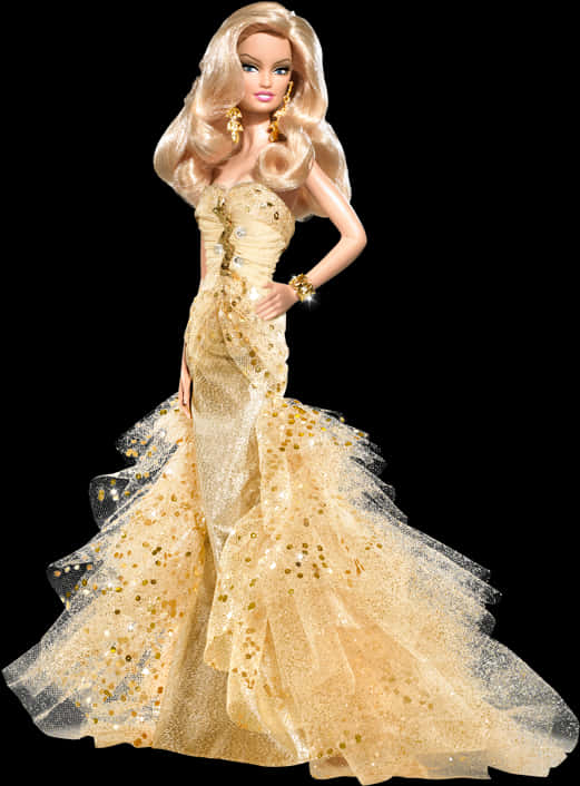 Glamorous Golden Barbie Doll PNG