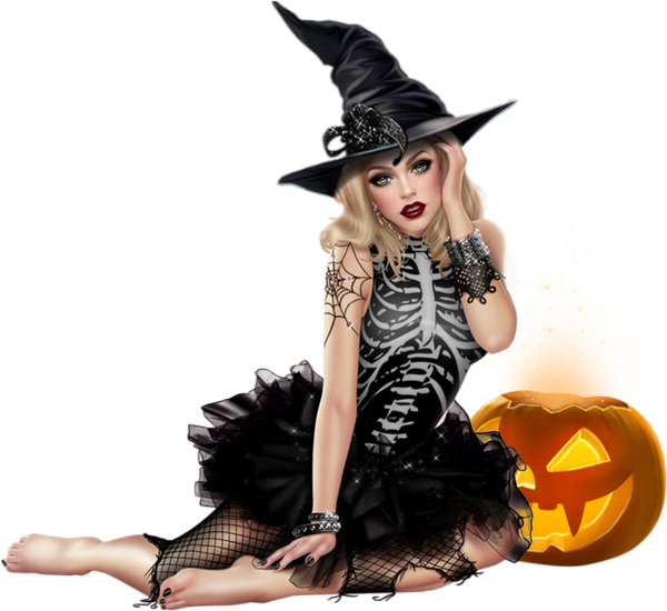 Glamorous Halloween Witch Pose PNG