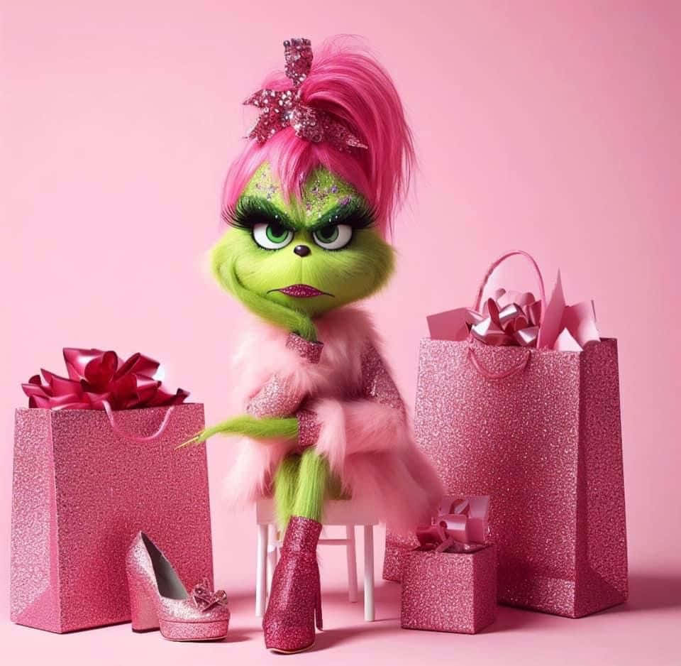 Glamorous Pink Grinchwith Gifts.jpg Wallpaper