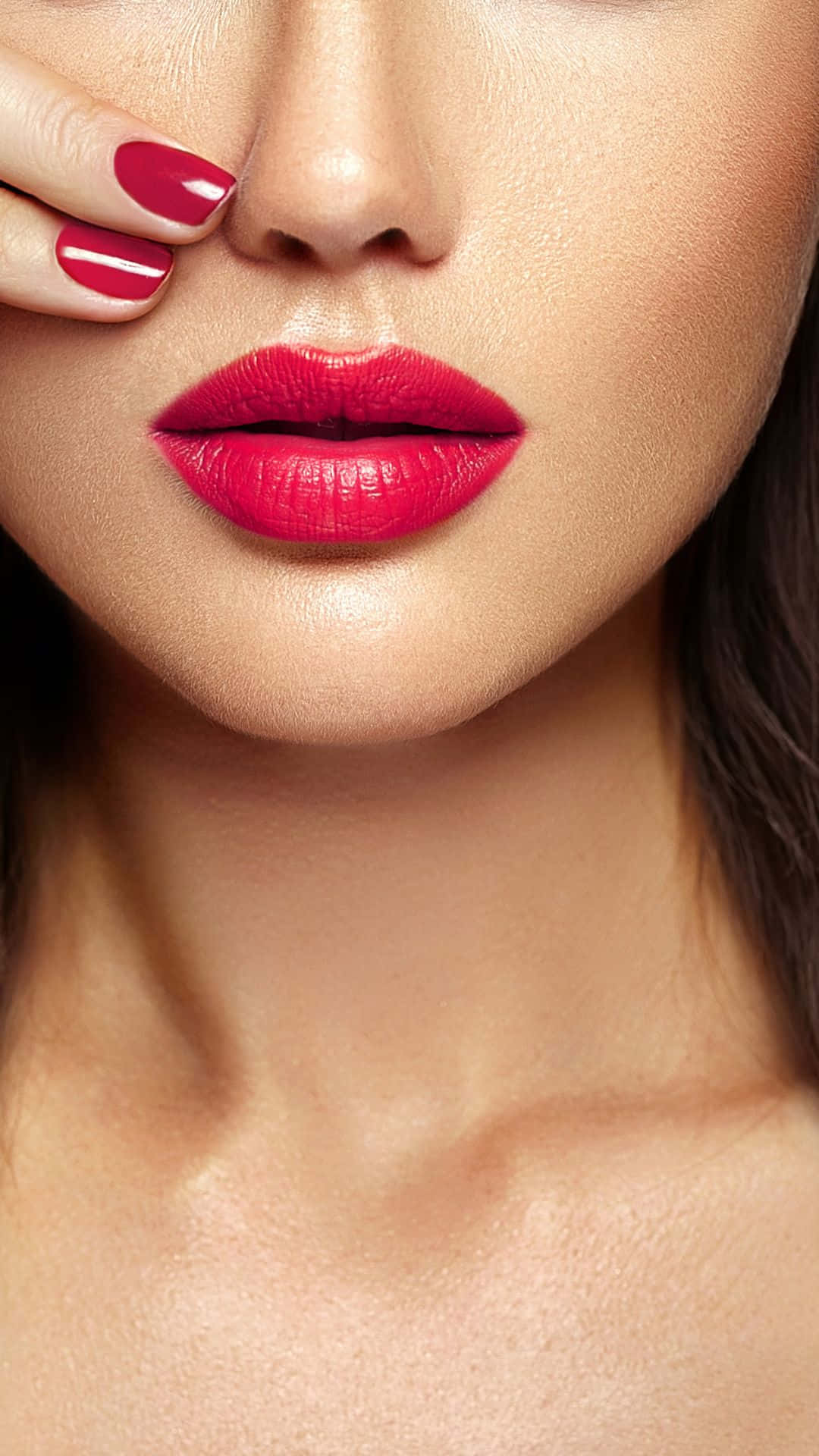 Glamorous_ Red_ Lipstick_and_ Nails_ Closeup Wallpaper