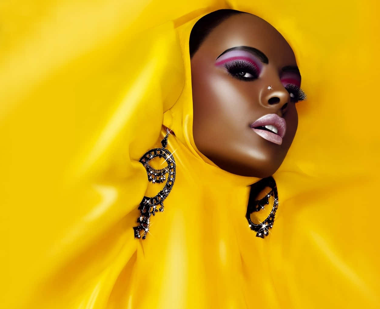 Glamorous Young Black Woman Model In Yellow Wallpaper