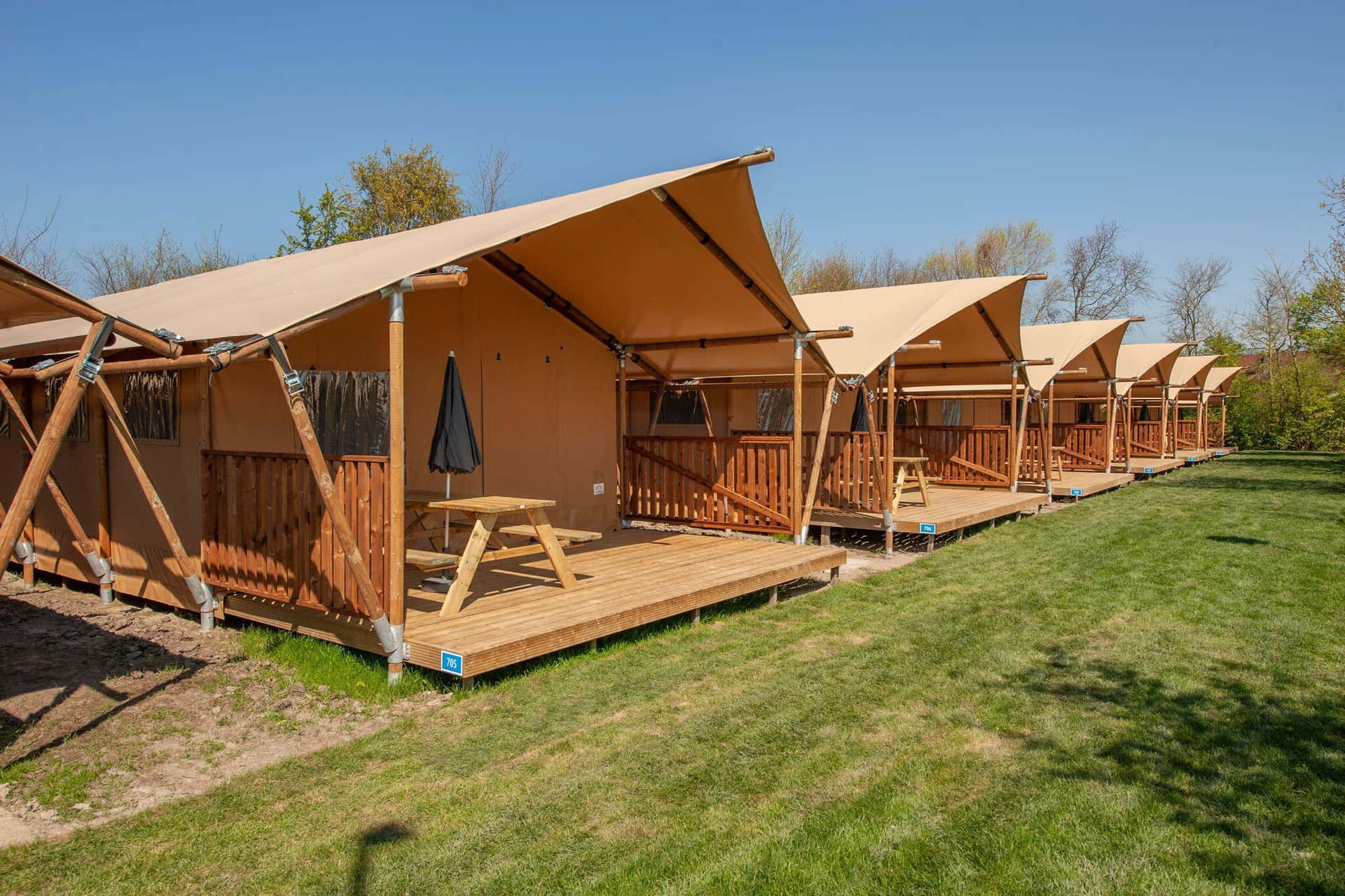 Glamping Tents Row Sunny Day Wallpaper