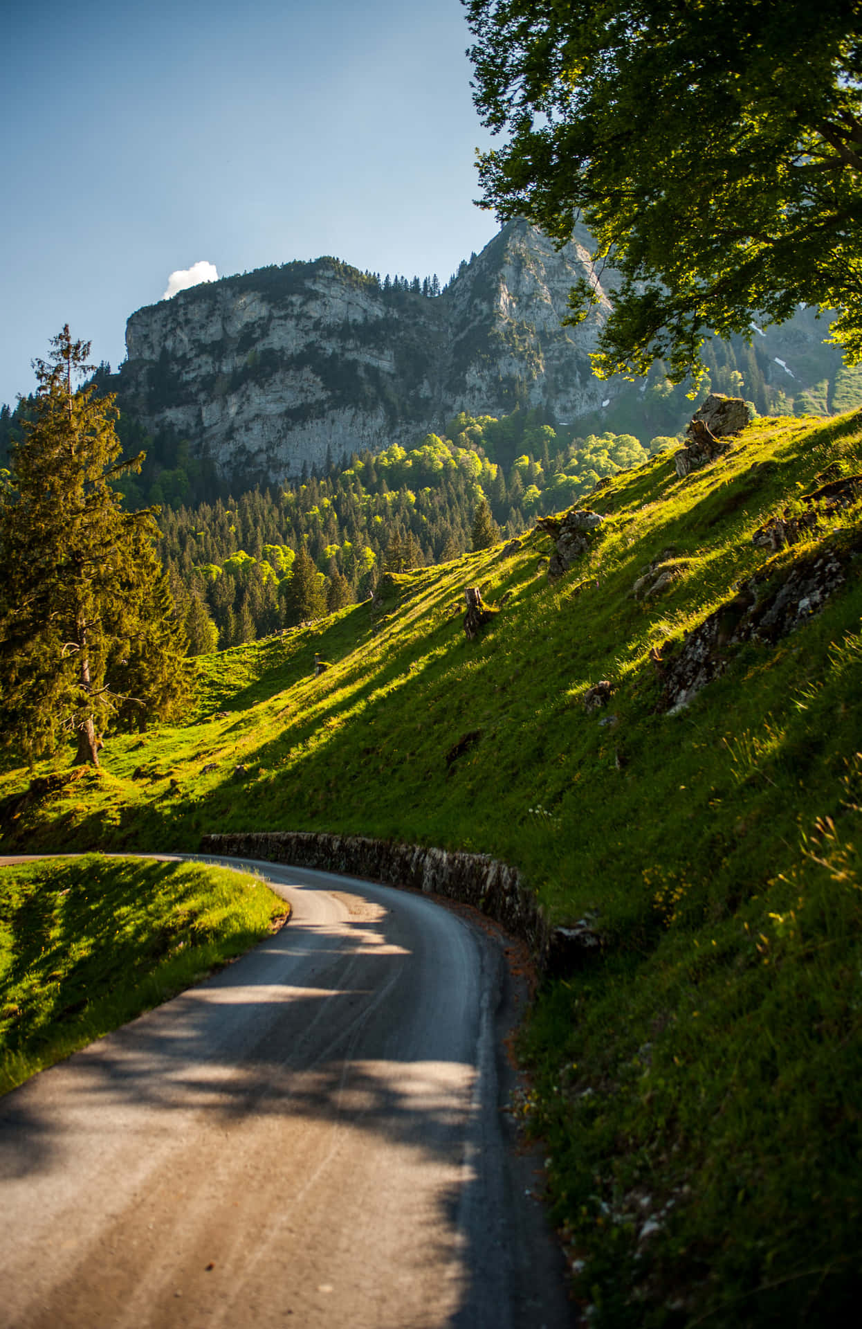 Glarus Mountain Road Sunlight Wallpaper