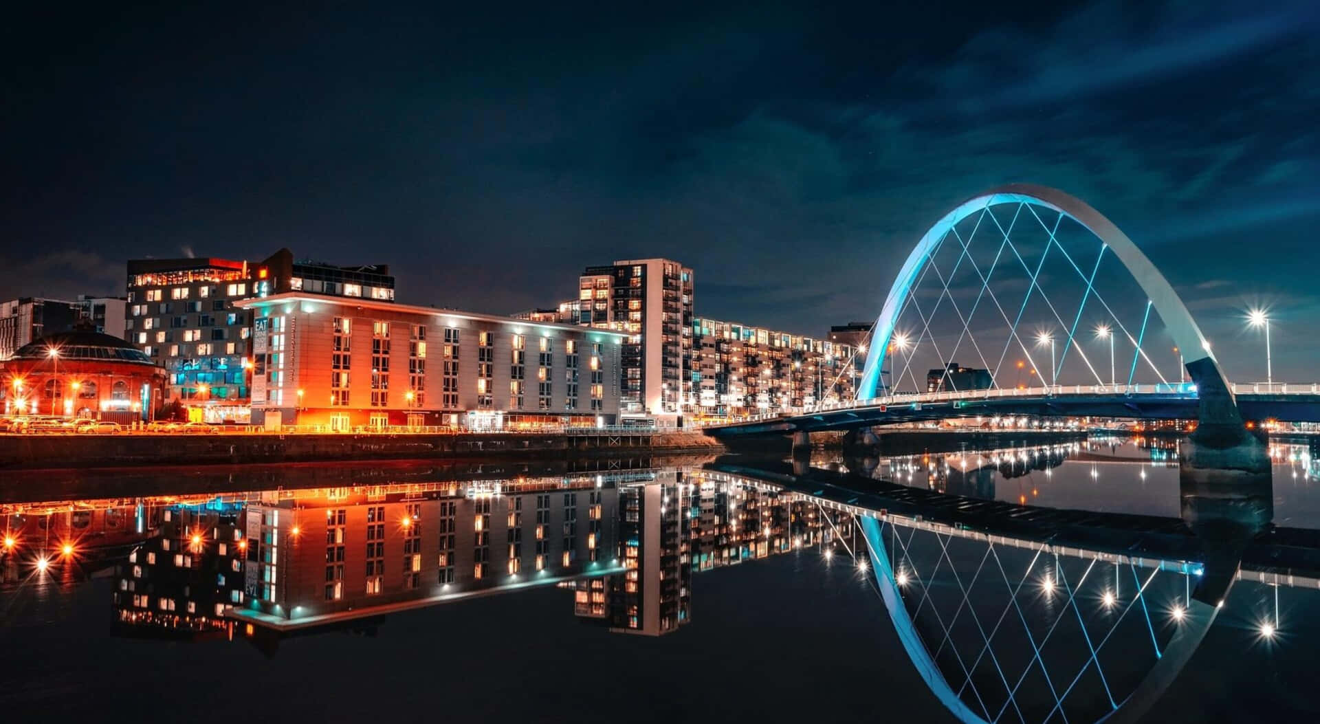 Glasgow River Clyde Night Reflections Wallpaper