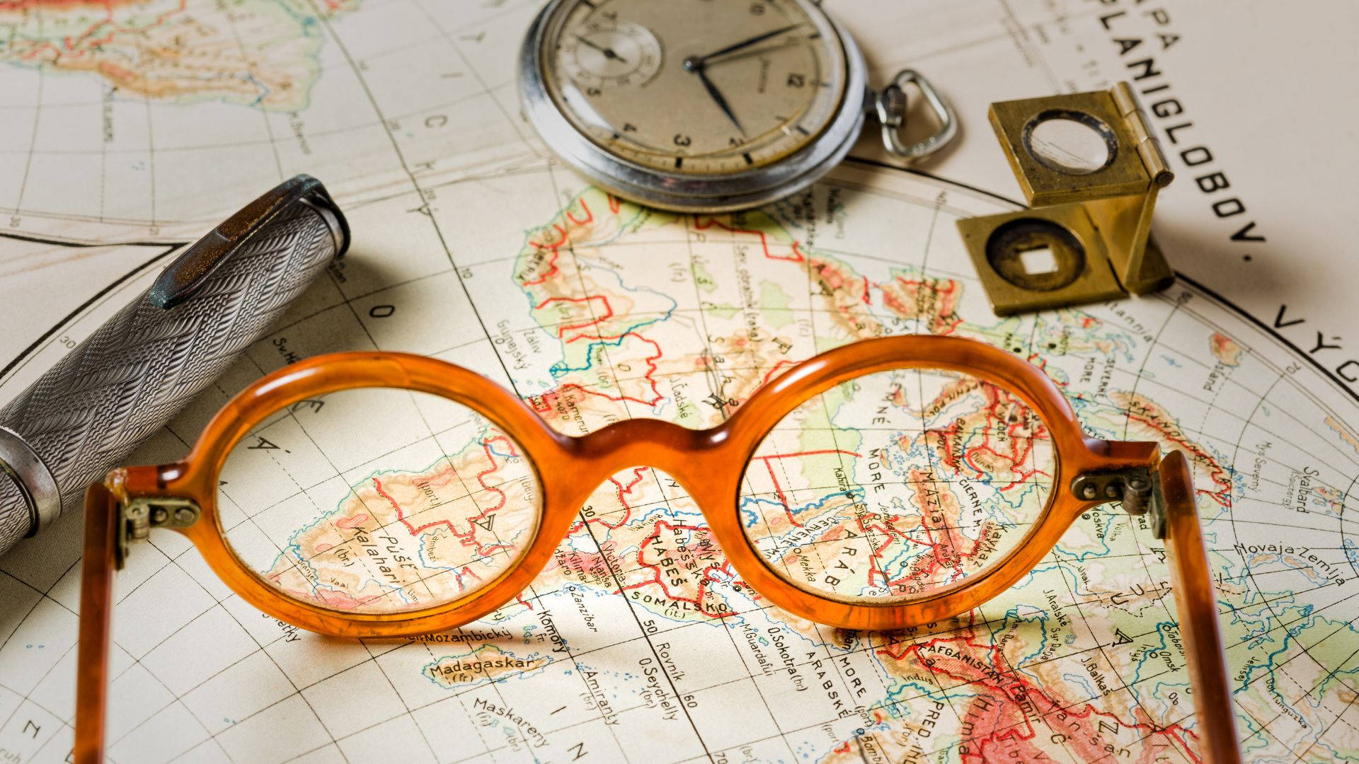 Glasses And Map History Picture
