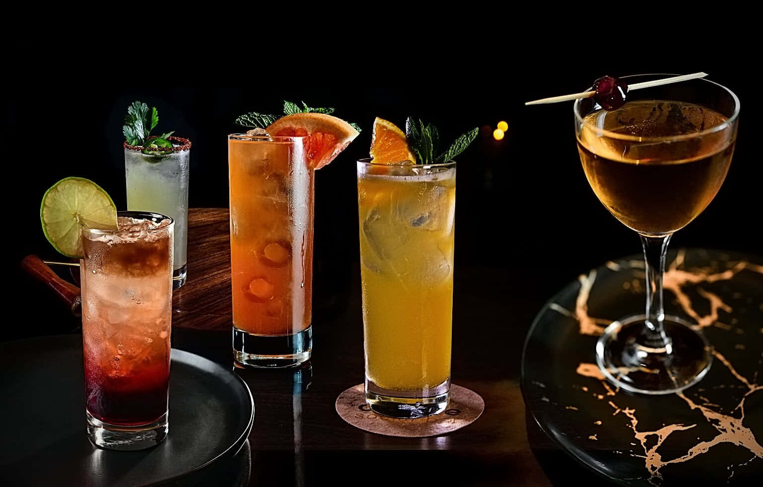 Glasses Of Fruit Cocktail Drinks Variants Wallpaper