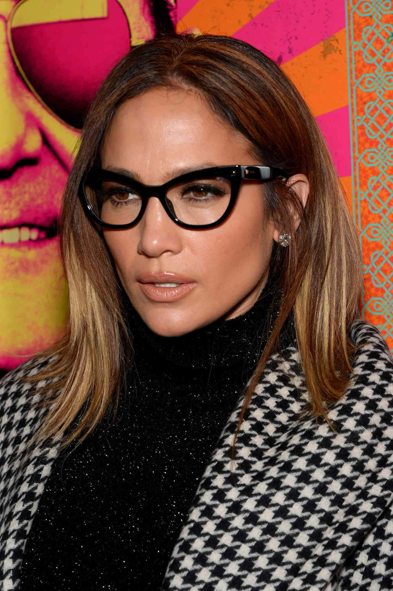 Jennifer Lopez In Glasses And A Plaid Jacket