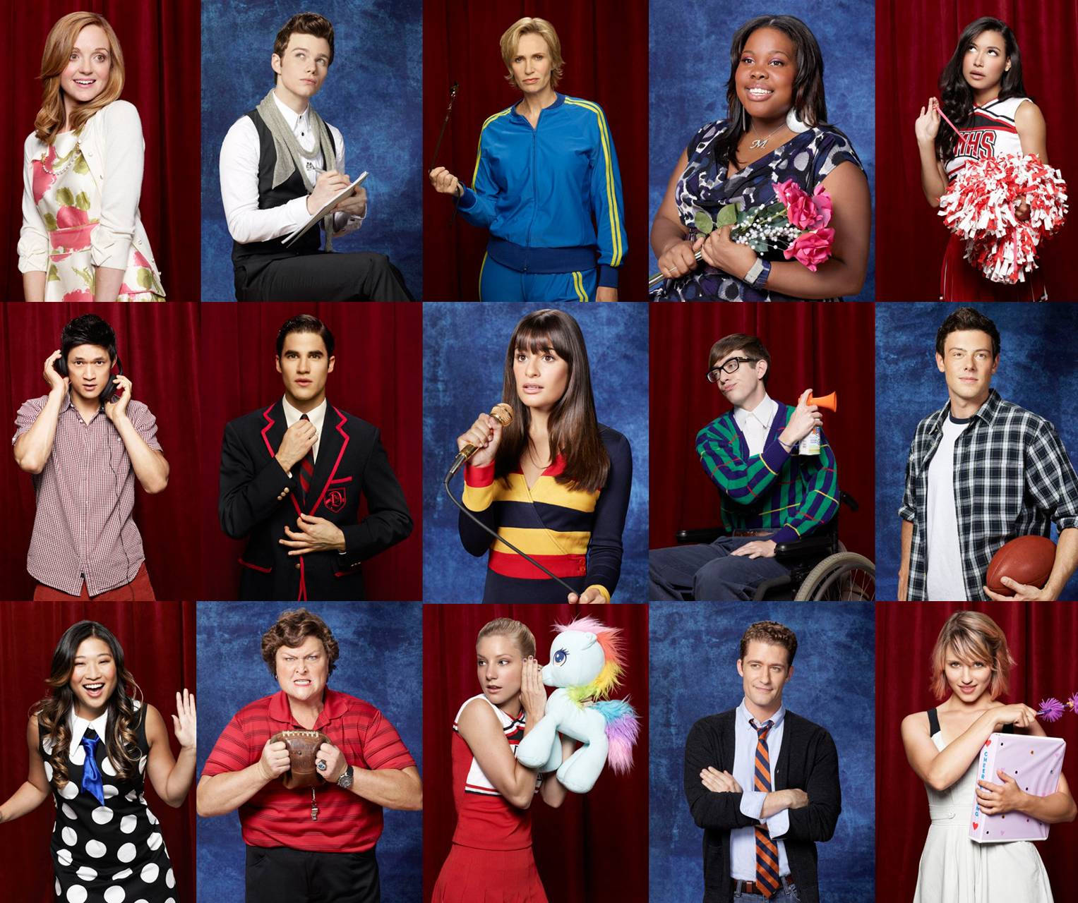 Glee Cast Members In Portrait Collage Wallpaper