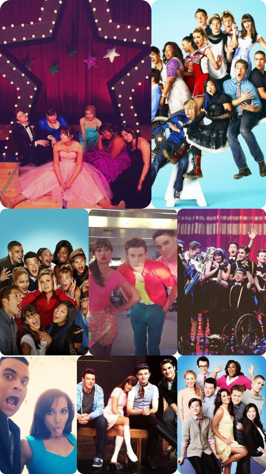 Glee Cast Members Photo Collage Wallpaper