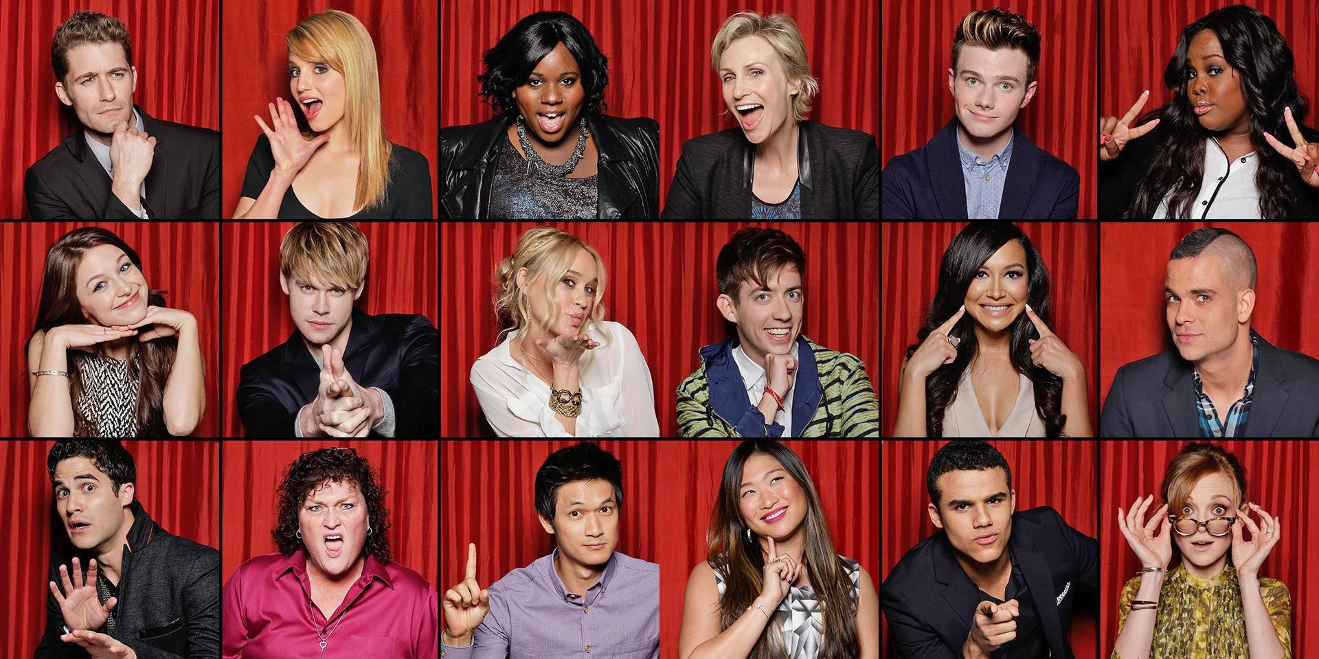 Engaging Glee Cast Against a Theatrical Red Drape Wallpaper