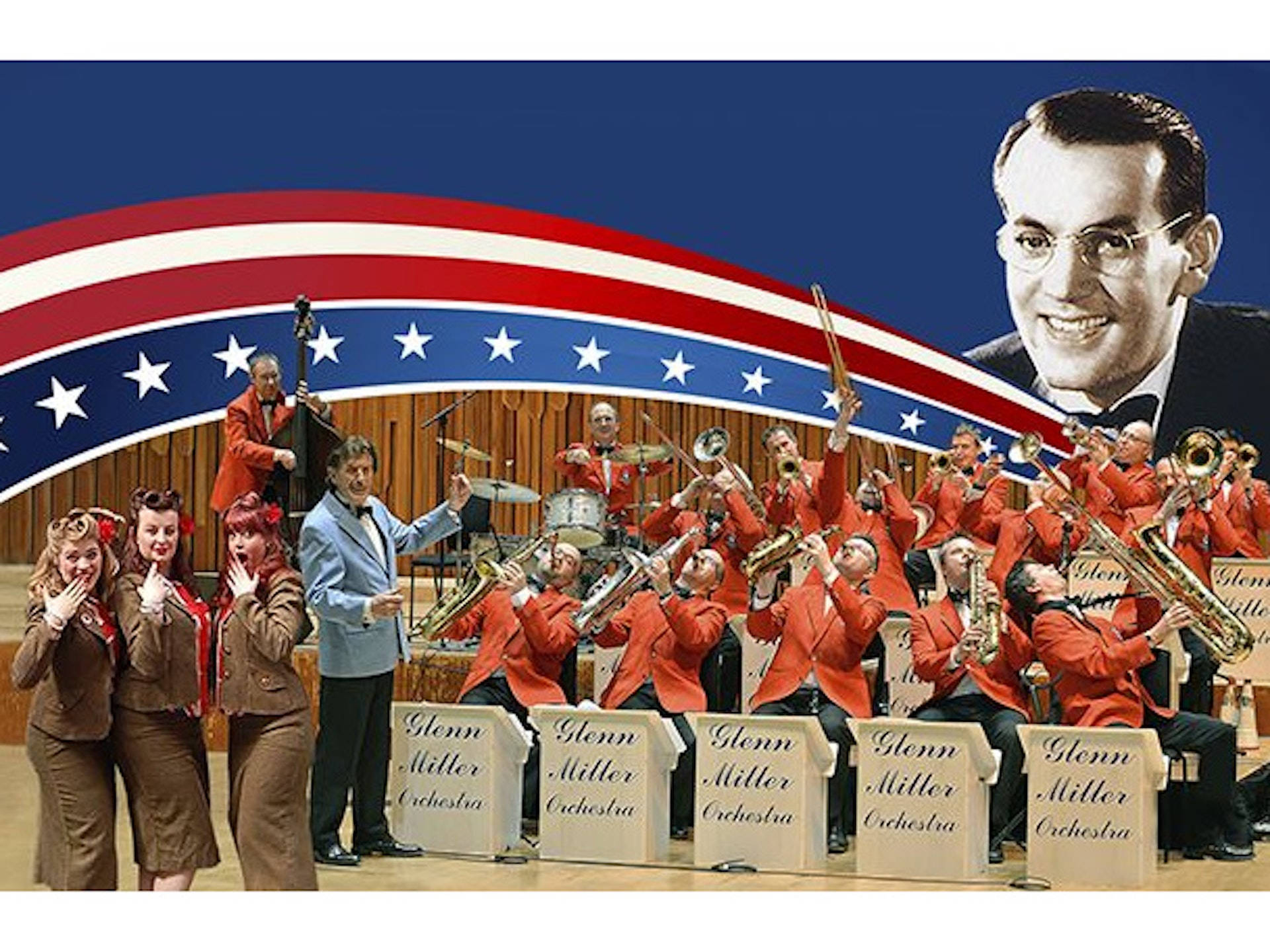 The Glenn Miller Orchestra performing on stage. Wallpaper