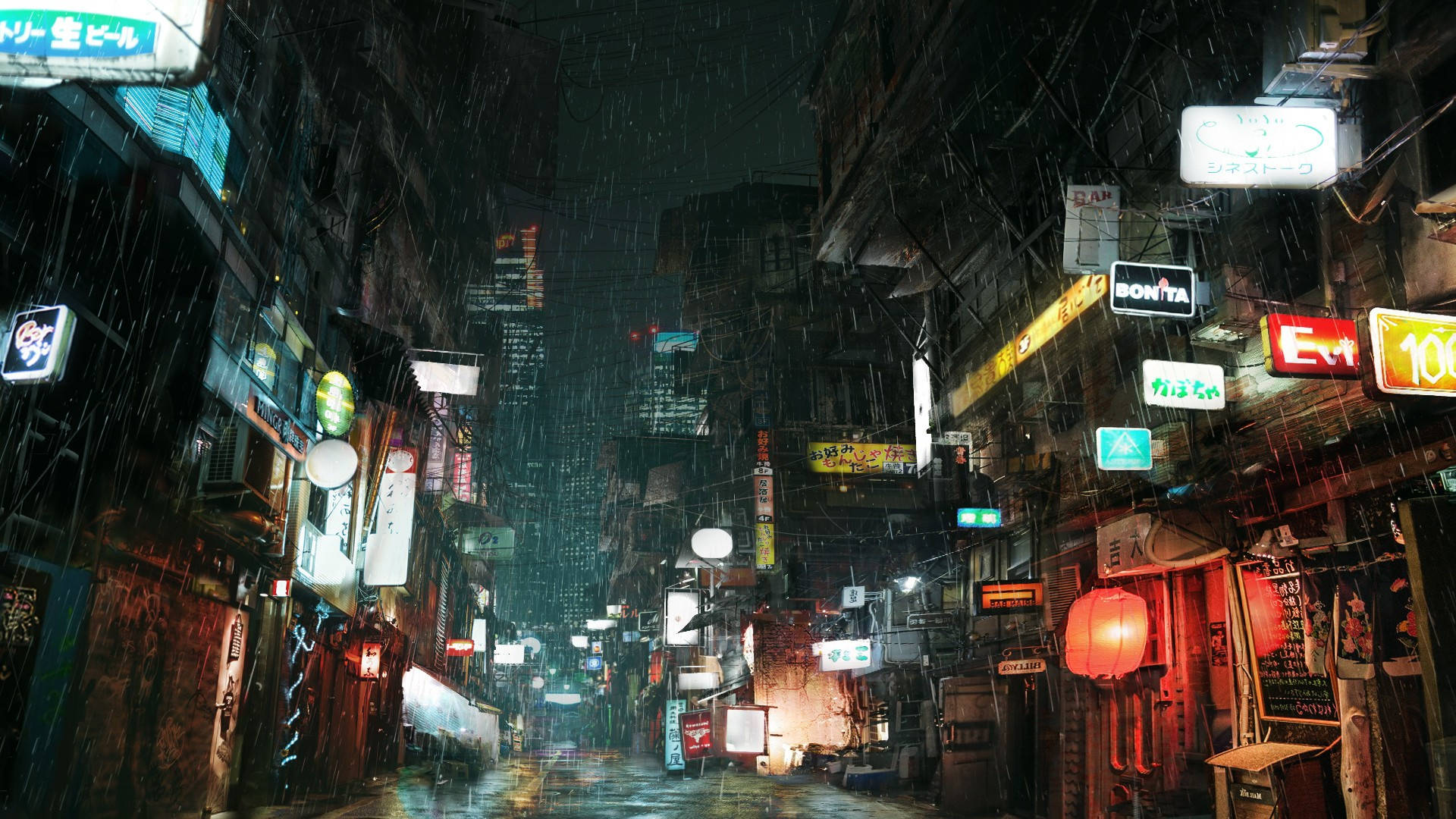 "glistening Rain In Urban Enclave" Wallpaper