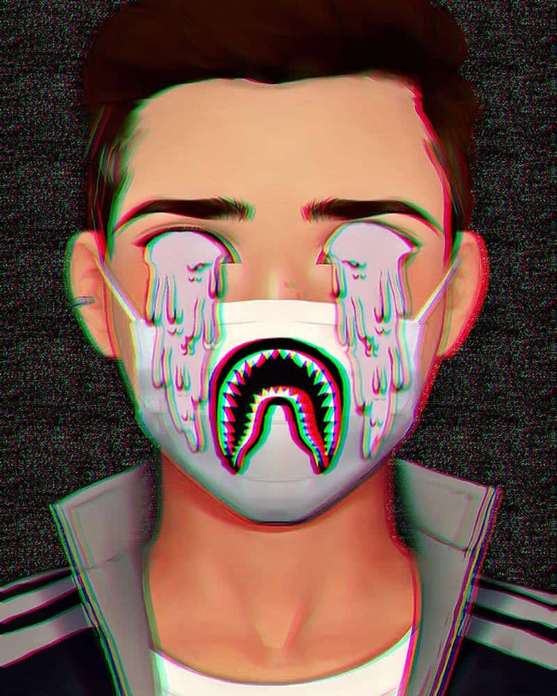 Seni Glitch Art Masker Hiu Wallpaper