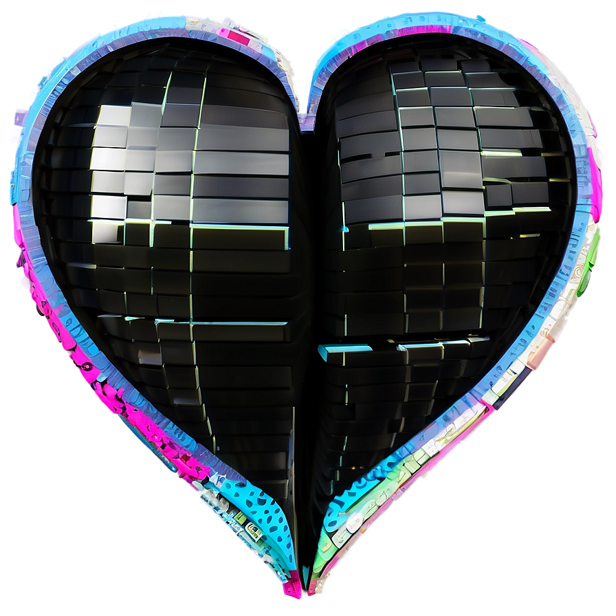 Glitch Black Broken Heart Png 06252024 PNG